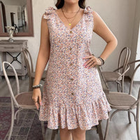 Womens French-style Printed V-neck Sleeveless Dress