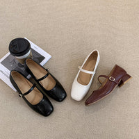 Chunky-heeled Square-toe Slingback Versatile Mid-heel Womens Shoes