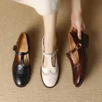 Vintage Brogue British Style Chunky Heel Pumps