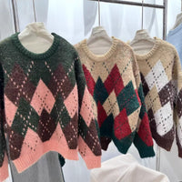 Women's Rhombus Pullover Retro Lazy Style