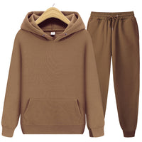 Men's Sports Ribbed Cuffs Hem Hooded Solid Color Pullover Sweater Set