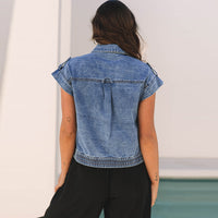 Denim Women's Single-breasted Lapel Short Sleeve Vest Coat