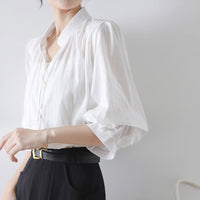 French Style Five Points Oversleeves Shirt Retro White Shirt