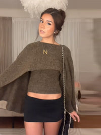 Women's Loose Round Neck Cape Shawl Top Knitted Sweater