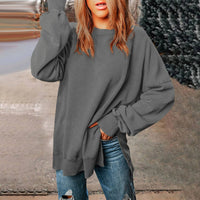 Solid-color Pullover Crewneck Sweatshirt Casual Versatile Style Extra-long Figure-flattering Long-sleeve Top