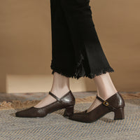 Microfiber Square-toe Chunky-heeled Pumps