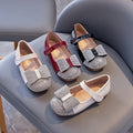 Rhinestone Bowknot Patent Leather Flat Little Girls Scoop Shoes Single Shoes