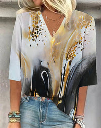 Cross-border Amazon Clothing 3D Printed V-neck Pullover Leisure Cropped POD Customization