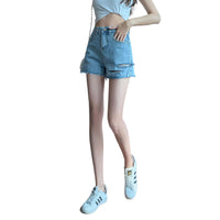 High Waist Printed Lettering Shredded Wide-Leg Shorts