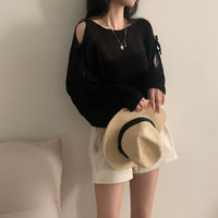 Lace-up Cutout Off-shoulder Loose Sun Protection Sweater Top