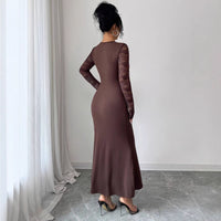 New Arrival Lace Patchwork Long-sleeve Crossover-neck Sexy Dress