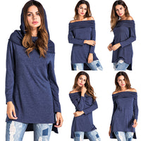 K8397 European And American Sexy One-word With Hat Long Sleeve Short Front And Long Back Hem Nightclub
