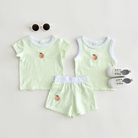 Peach Embroidery Casual Vest Short-sleeved Shorts Three-piece Set