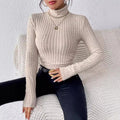 Autumn And Winter V-neck Long Sleeve Brushed Sunken Stripe Knitted Top