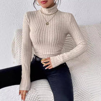 Autumn And Winter V-neck Long Sleeve Brushed Sunken Stripe Knitted Top