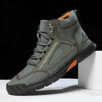 Cross-border PU Leather Handmade Stitching Ankle Boots Flat Lace-up Casual Shoes