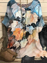 Pattern Printed Loose Short Sleeve Round Neck Shirt