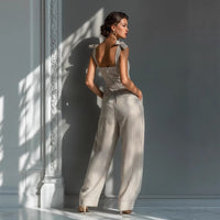 Womens Fashionable Striped Linen Jumpsuit