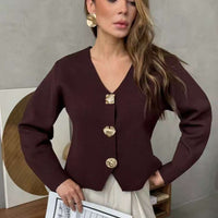 High-end Short Knitted Cardigan Slim Slimming Metal Buckle Sweater For Women