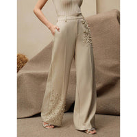 Elegant Pleated Pants For Women With A Fashionable Pearl-Embellished Pocket