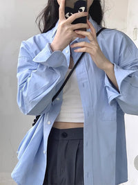 Blue With Long Sleeves Shirt Women's Coat