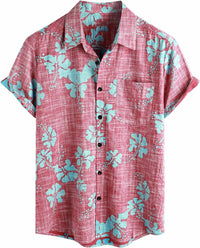 Men's Hawaiian Casual Flower Short Sleeve Single-breasted Beach Tropical Shirt