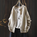 Women's Cardigan Sweater Coat Color Block Cotton Thread Knitting Retro Casual