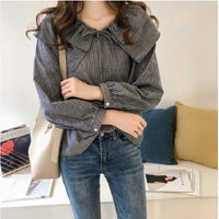 Temperament Commute Single-breasted Striped Pullover Lapel Shirt