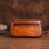 Vertical Model In Square Shape First Layer Cowhide Casual Clutch Men