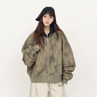 Retro Tie-Dye Hooded Jacket With A Mock Two-Piece Design