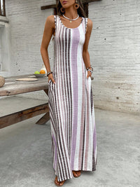 Womens European And American-style Striped Sleeveless Long Dress