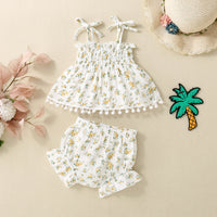 Baby Girl Cute Flowers Sling Half-length Lace Skirt Shorts Suit