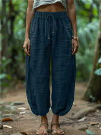Elastic-waist Drawstring Pants With Patch Pockets And A Lantern-leg Silhouette