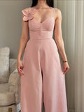 Solid Color Three-dimensional Floral Lace-up Jumpsuit