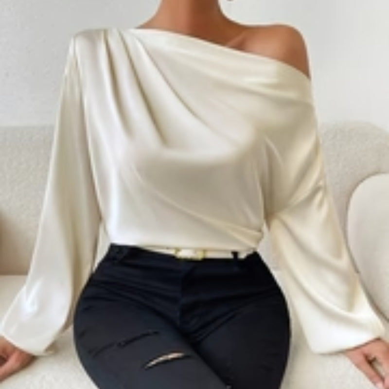 Women's Shoulder Long-sleeved T-shirt Asymmetric Pullover Top