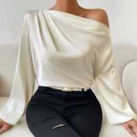 Women's Shoulder Long-sleeved T-shirt Asymmetric Pullover Top