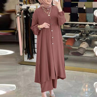 Womens Ice Silk Wrinkle-Effect Loose Solid-Colored Split Collar Shirt And Pants Set