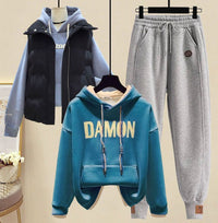 Forest-style Fleece-Lined Sweater Set A Street-Style Three-Piece Outfit For Women This FallWinter