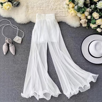 Ruffle-trimmed Fishtail Flared Pants Casual Long