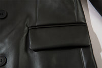 Double Breasted Suit Collar PU Leather Coat