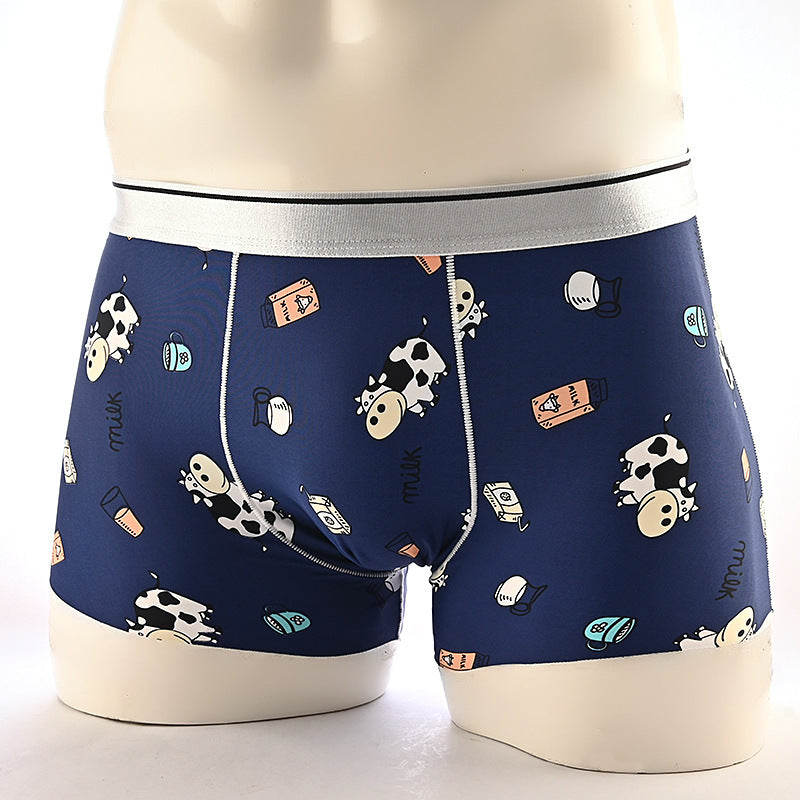 Cartoon Men's Boxer Panties Ice Silk Print Floral Mid-waist Breathable Boxers