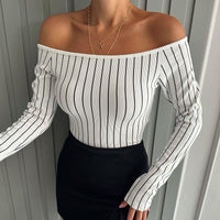 Off-the-shoulder Long-sleeve Casual Base Top
