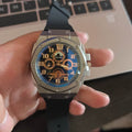 Four-ring Black And Silver Watch