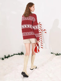 Women's Christmas Knitted Jacquard Loose-fitting Sweater