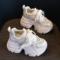 Height Increasing Insole Rhinestone Sequins Dad Shoes Women