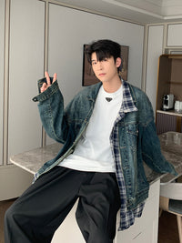 Spring And Autumn Fake Two-piece Denim Coat For Men