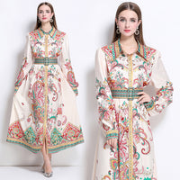Notch-collar Single-breasted Floral-print Dress