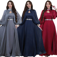 Women's Two-piece Hot Drilling Bright Silk Fashion Satin Robe Abaya