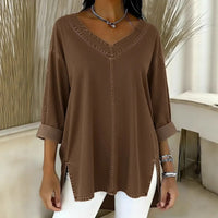 Female Solid Color Casual Street-Style Denim V-Neck Top