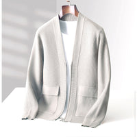 Knitted Wool Cardigan Men's Zipper Cashmere Coat Top